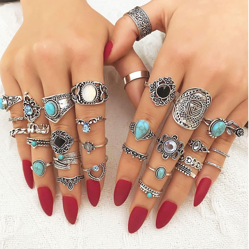 17IF Vintage Silver Knuckle Rings Set for Women Men, Chunky Rings Aesthetic Snake Grunge Stackable Gothic Ring Adjustable Y2K Punk Bulky Boho Finger Alt of Rings, Stacking Fairy Skull Frog Heart Star Flower Midi Ring Pack - Image 5